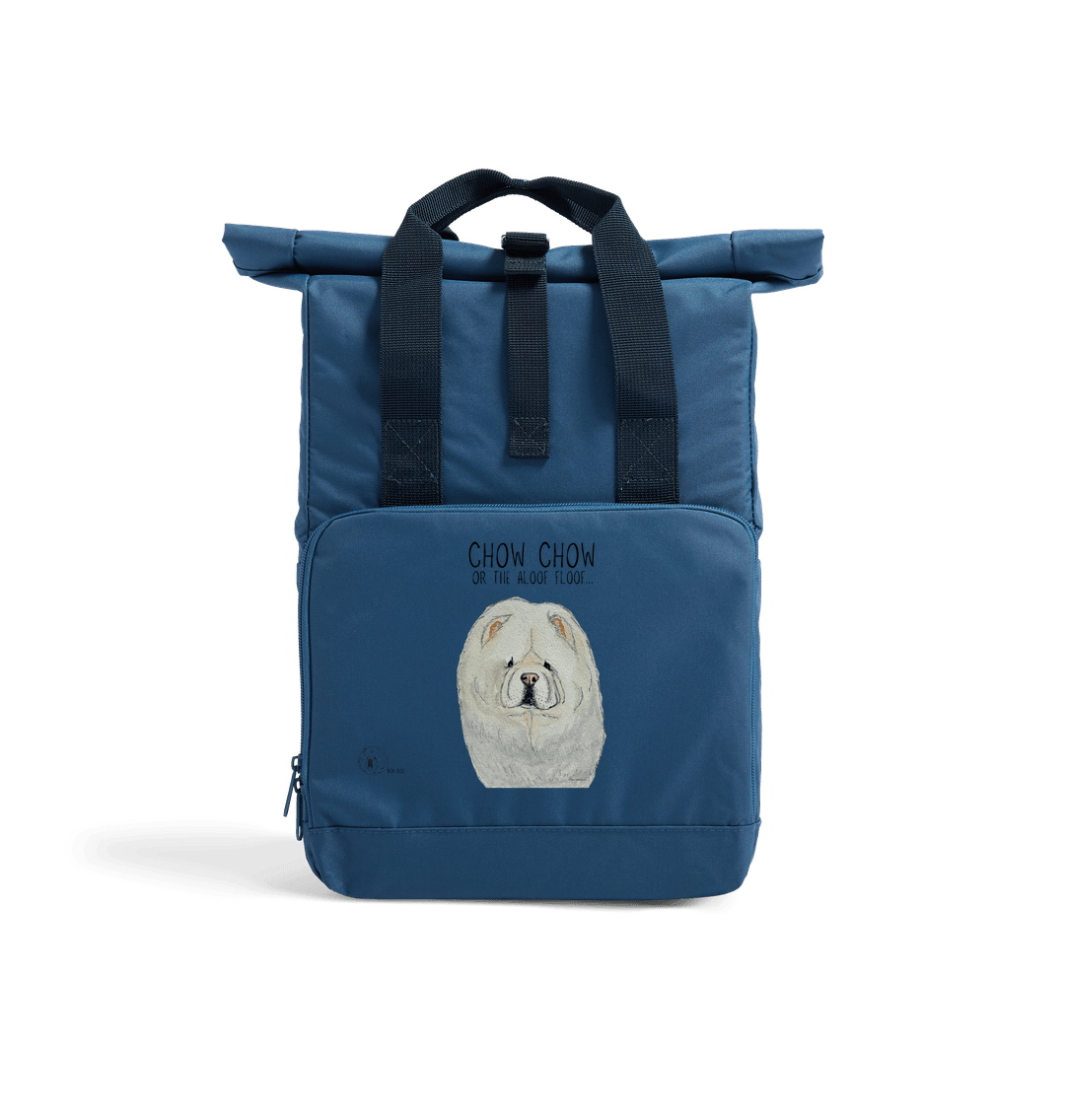 Airforce Blue Cream Chow Chow Chic: Aloof Floof Roll-Top Backpack