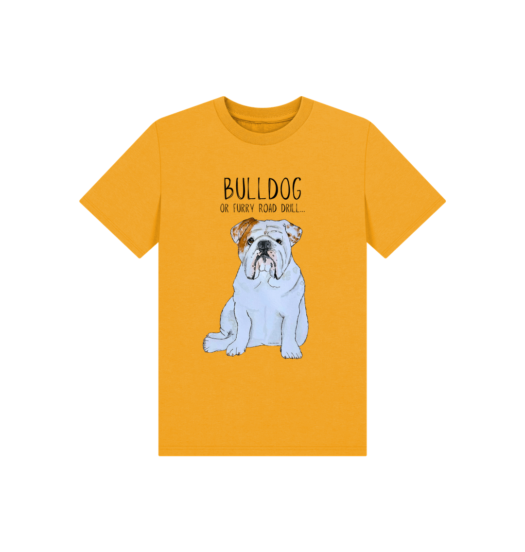 Mustard Paw-some Power: Furry Road Drill Bulldog Kid\u2019s T-Shirt for Mini Rebels!