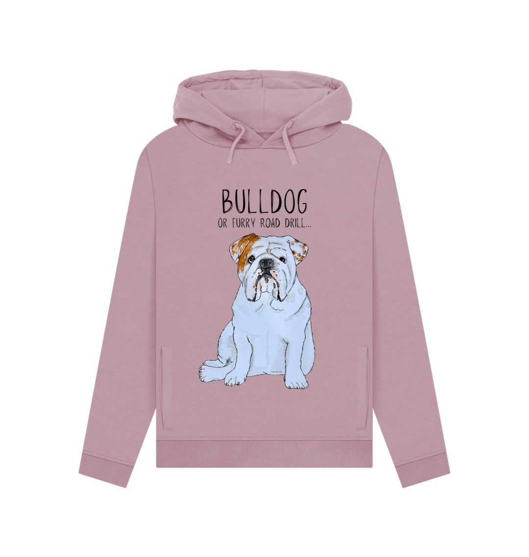 Mauve Bulldog Bold: Furry Road Drill Women\u2019s Hoodie for Rebel Comfort!