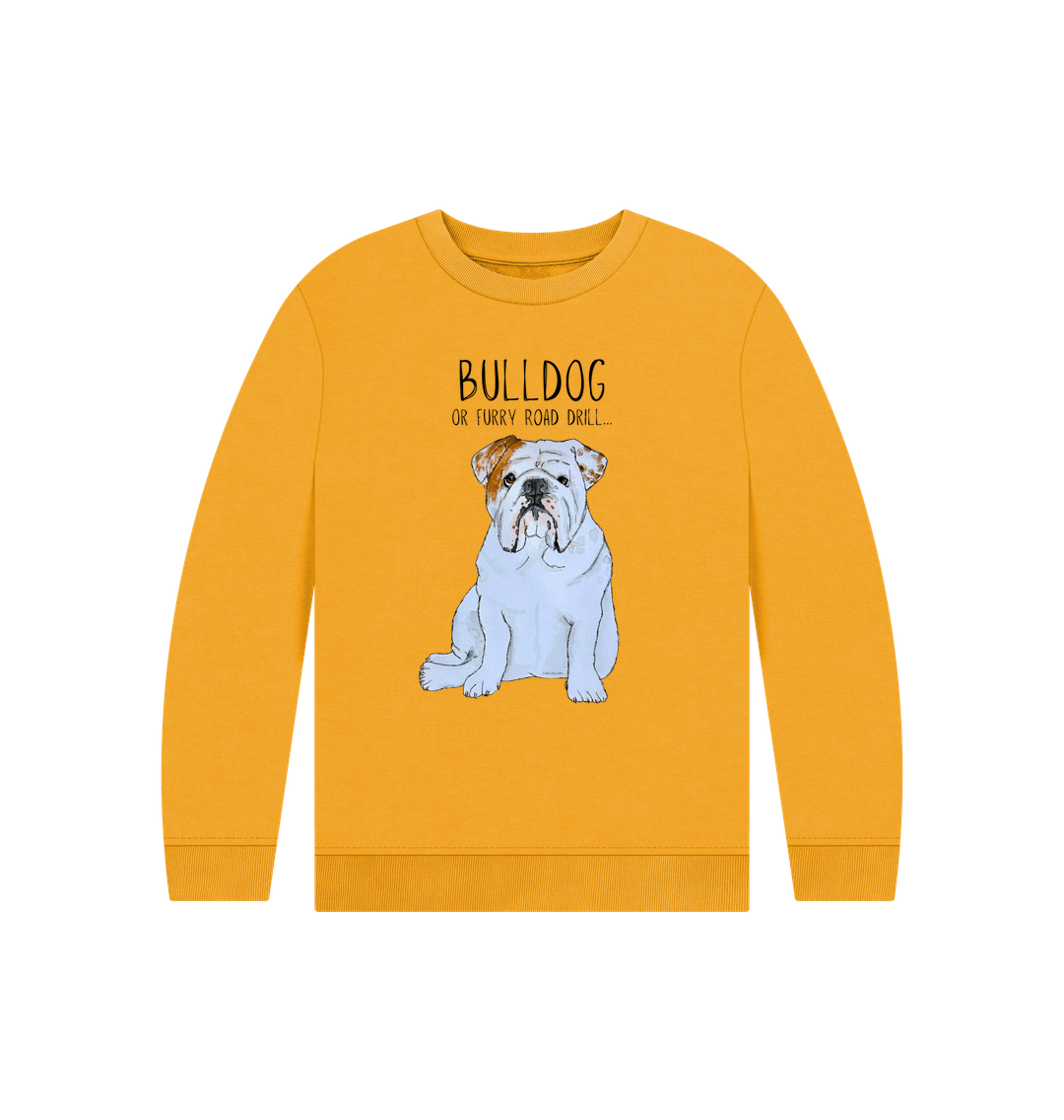 Mustard Furry Road Cool: Bulldog Power Kid\u2019s Sweatshirt for Playtime Warriors!