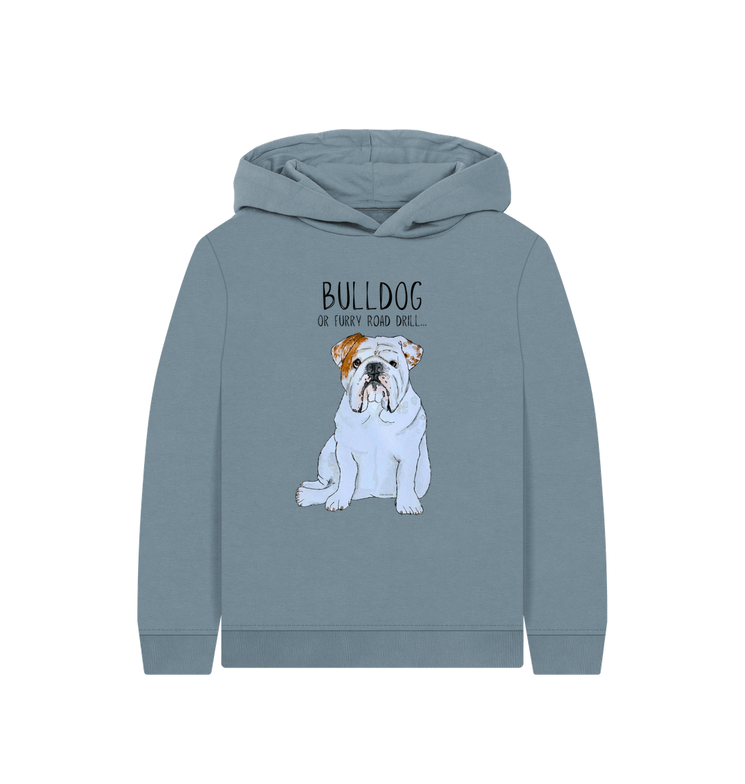 Stone Blue Furry Road Bulldog Hoodie: Unleash Your Kid\u2019s Inner Road Warrior!