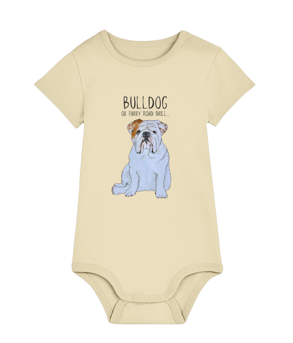 Furry Road Warrior: Bulldog Baby Bodysuit for Little Rebels!