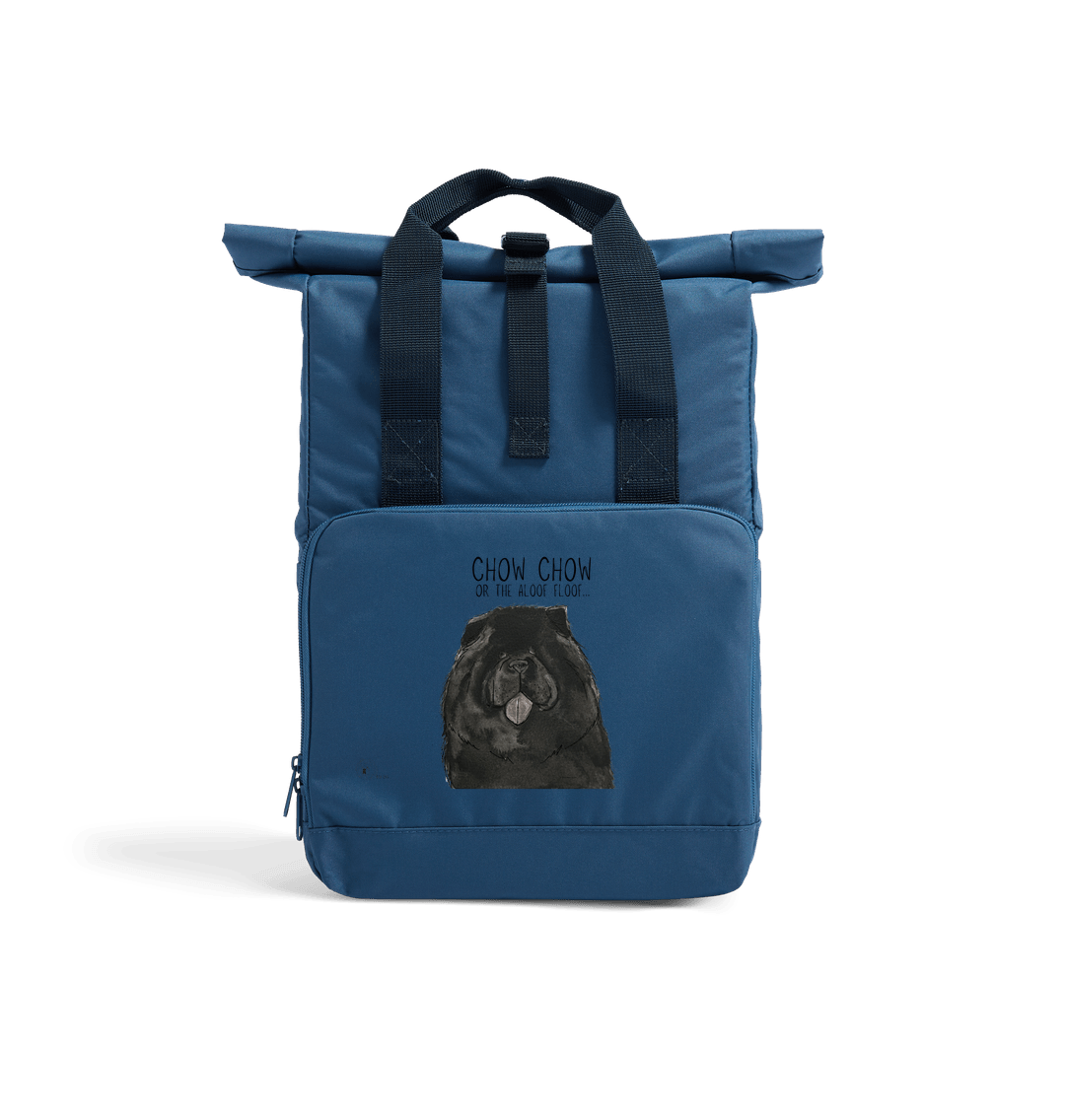 Airforce Blue Black Chow Chow Chic: Aloof Floof Roll-Top Backpack