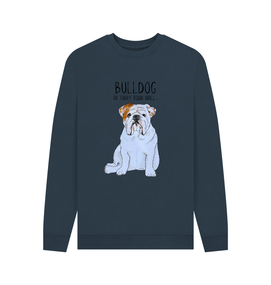 Navy Blue Bulldog Grit: Furry Road Drill Men\u2019s Crewneck Sweatshirt for the Bold!