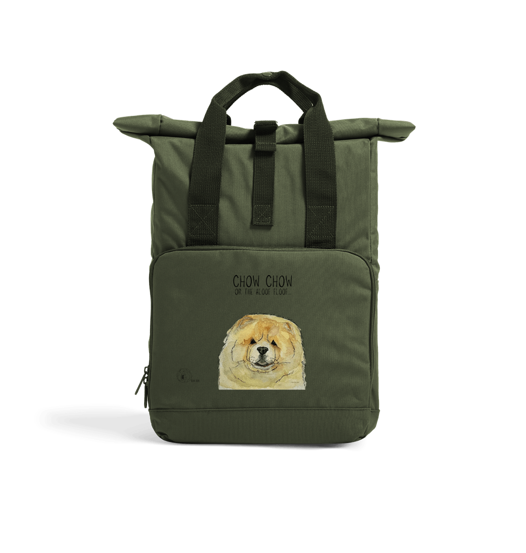 Olive Green Fawn Chow Chow Chic: Aloof Floof Roll-Top Backpack