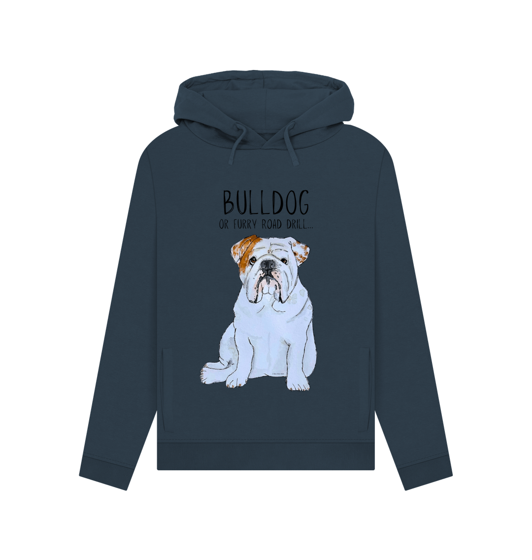 Navy Blue Bulldog Bold: Furry Road Drill Women\u2019s Hoodie for Rebel Comfort!