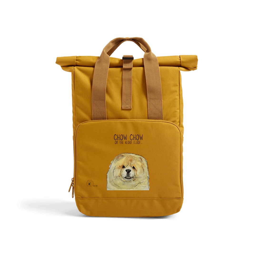 Mustard Fawn Chow Chow Chic: Aloof Floof Roll-Top Backpack