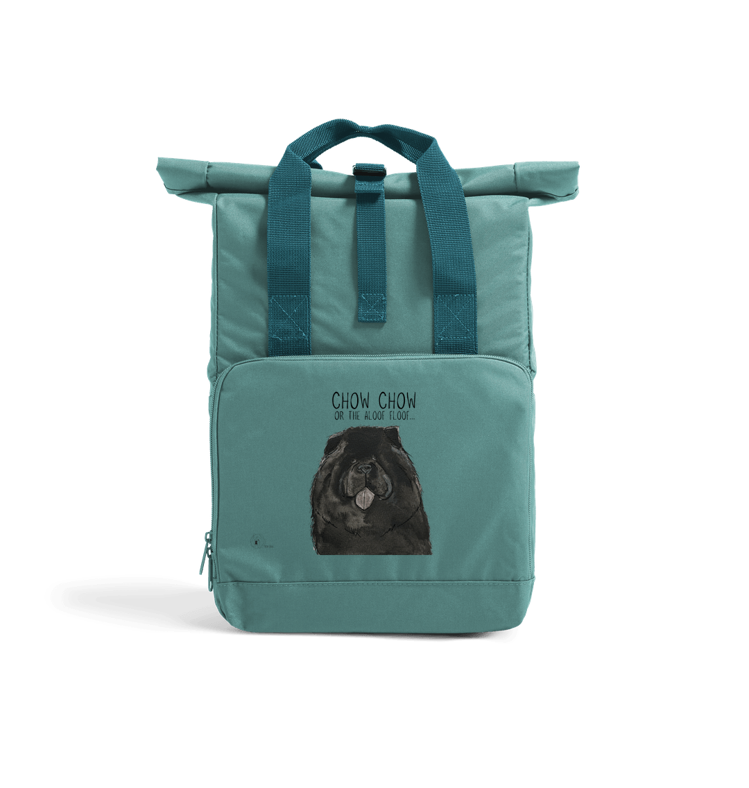 Sage Green Black Chow Chow Chic: Aloof Floof Roll-Top Backpack