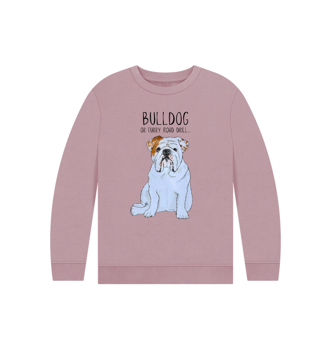 Mauve Furry Road Cool: Bulldog Power Kid\u2019s Sweatshirt for Playtime Warriors!