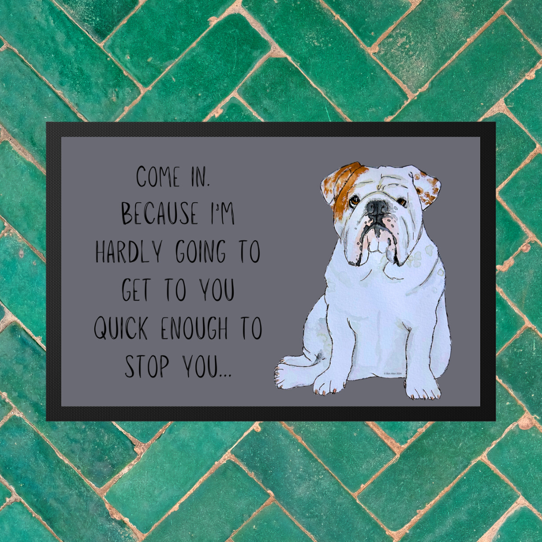 Bulldog Doormat: Welcome, But Don’t Expect a Speedy Greeting!