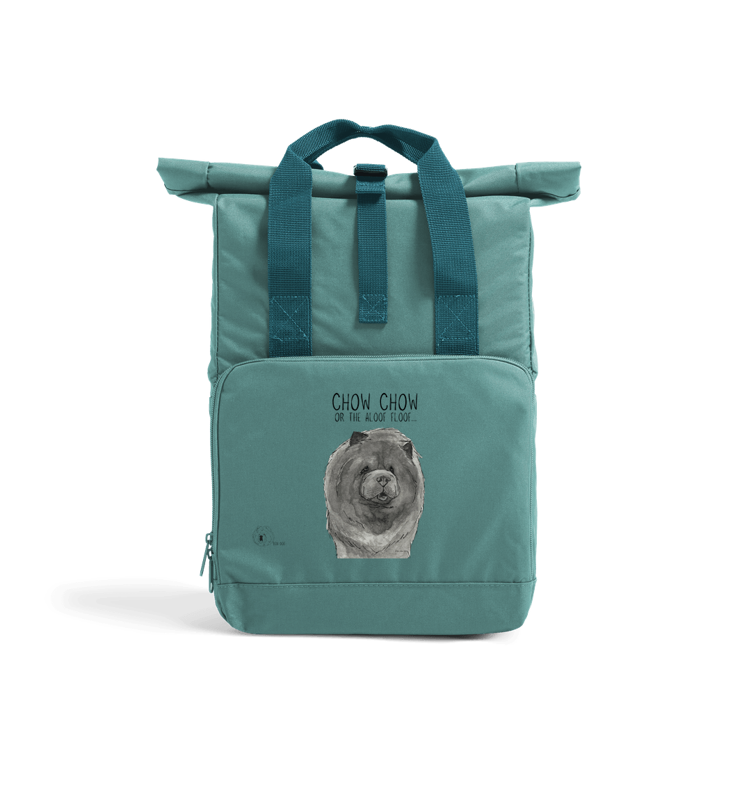 Sage Green Blue Chow Chow Chic: Aloof Floof Roll-Top Backpack