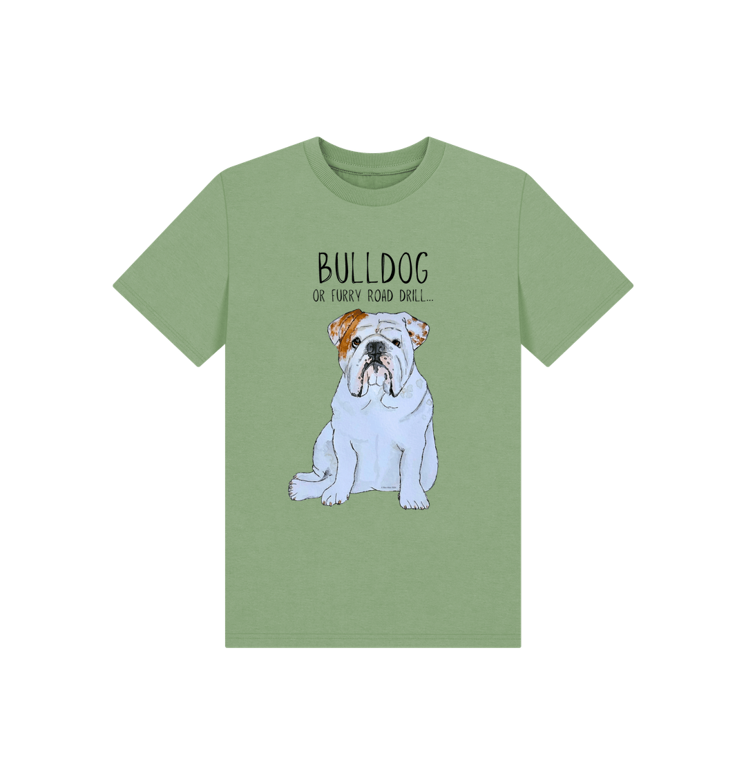 Sage Paw-some Power: Furry Road Drill Bulldog Kid\u2019s T-Shirt for Mini Rebels!