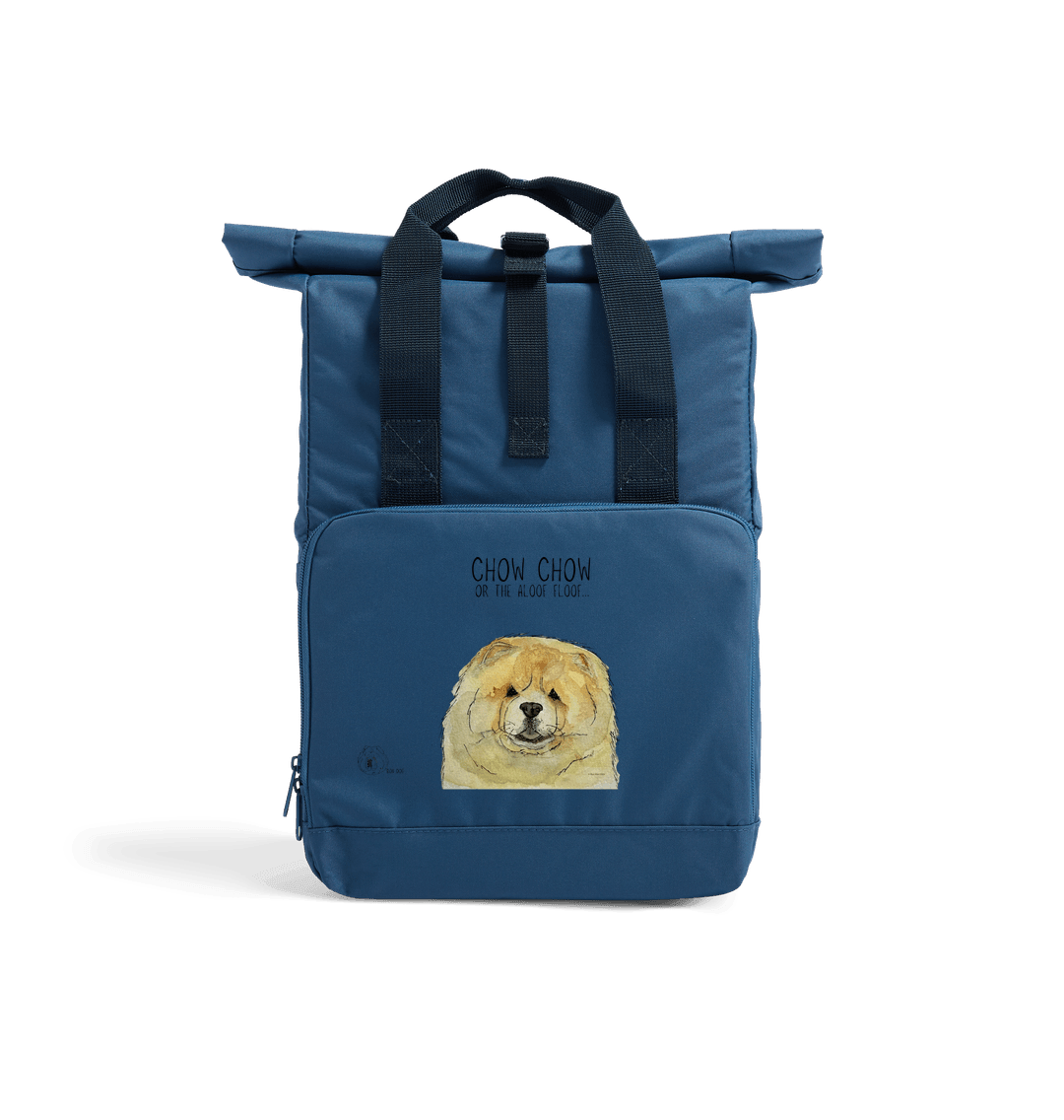 Airforce Blue Fawn Chow Chow Chic: Aloof Floof Roll-Top Backpack