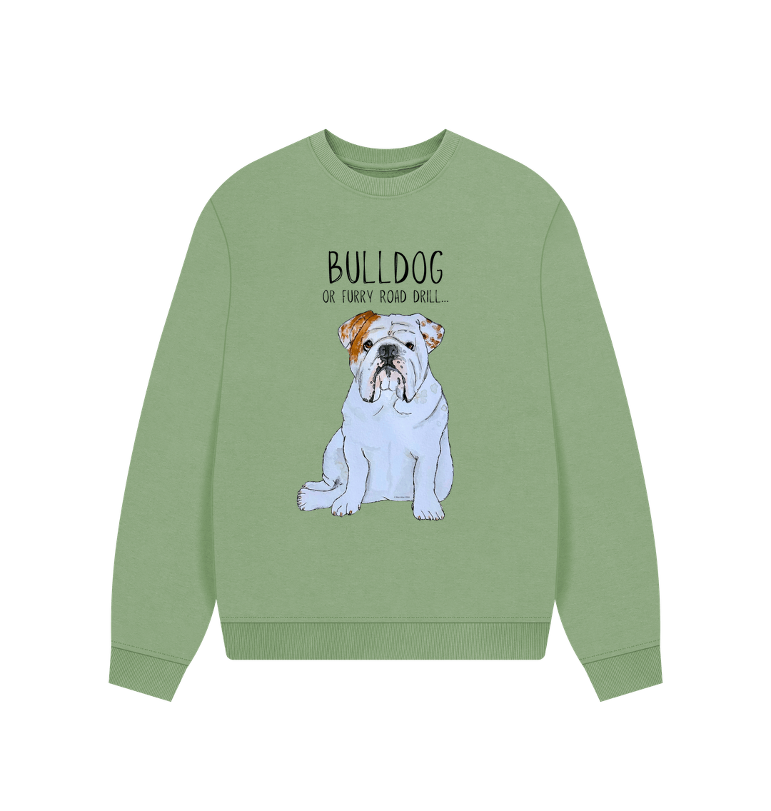 Sage Bulldog Bliss: Furry Road Drill Oversized Sweatshirt for Fierce & Cozy Style!