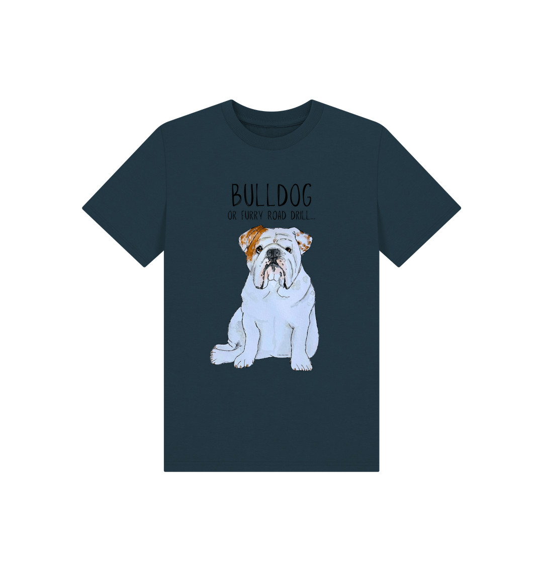 Denim Blue Paw-some Power: Furry Road Drill Bulldog Kid\u2019s T-Shirt for Mini Rebels!