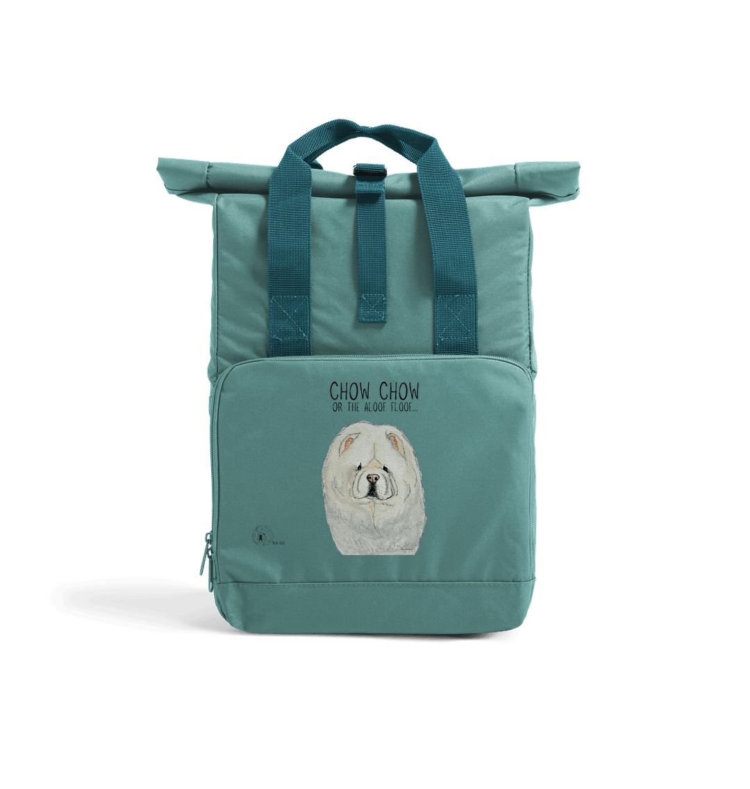 Sage Green Cream Chow Chow Chic: Aloof Floof Roll-Top Backpack