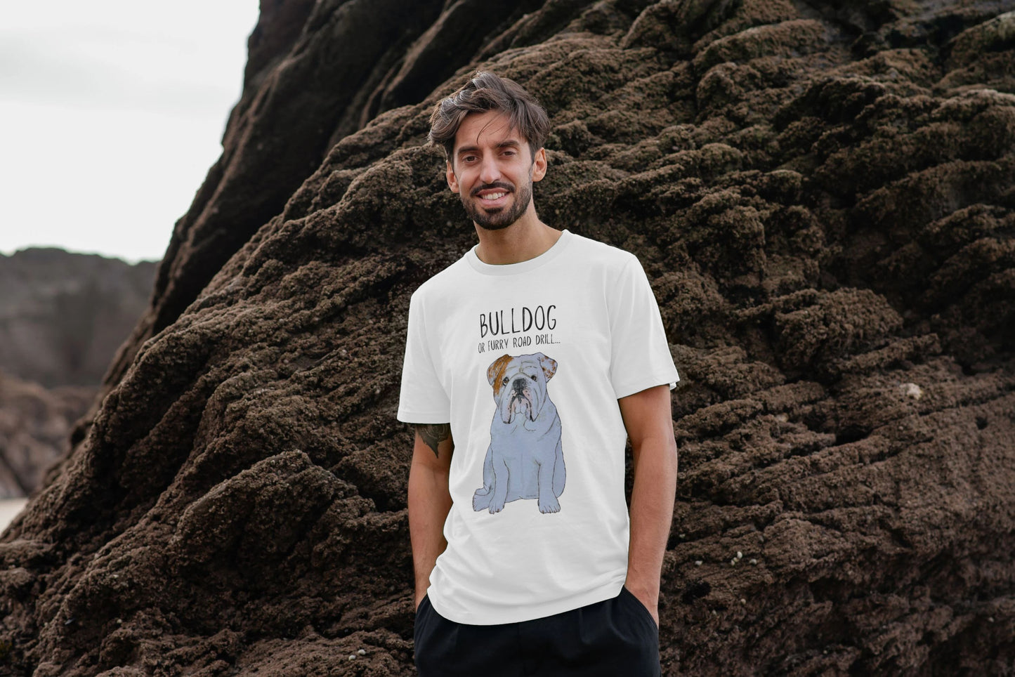 Bulldog Fury: Men's Furry Road Drill T-Shirt for the Wild at Heart!